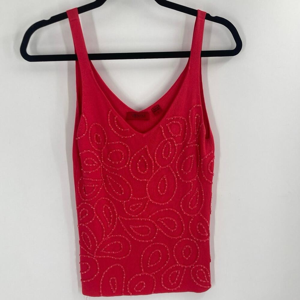 Y2K Venini Red V neck Paisley Beaded Tank Women’s Small